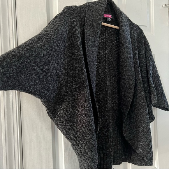 Say What? Open Front Black Charcoal Cardigan - Picture 3 of 7